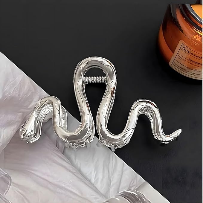 Silver Snake Elegant Metal Hair Clip, 1Pcs 4.33 Inch Claw Hair Clip for Thick Thin Hair, Strong Hold Grip Hair Jaw Clip for Women, Hair Accessories for Daily Wear and Formal Occasions