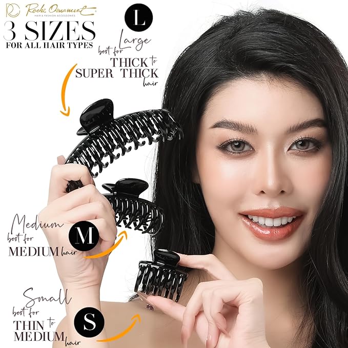 RC ROCHE 6 Pcs Double Claw Hair Clip Tooth Claw Clip Grip Tooth Jaw Clamps Thin Fine Hair Strong Hold No Slip Undo Clutchers for Women, Small Black