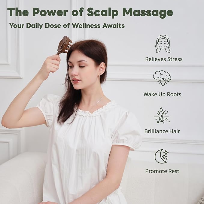 Wooden Scalp Massager Tool set, Christmas Gifts for Mon, Head Massager Brush for Hair Growth, Curl Detangler Brush, Travel Wet Hair Brush, Body Gua sha tool for Lymphatic Drainage Stress Relief