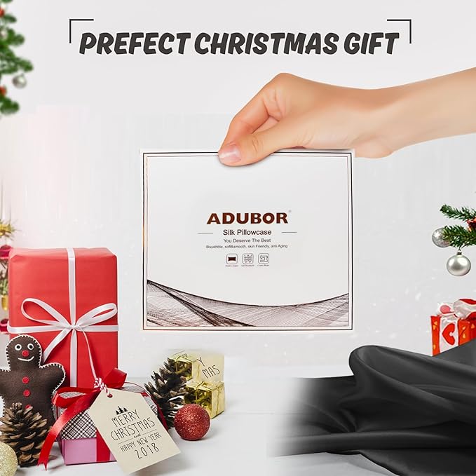 Adubor 100% Silk Pillowcase - Mulberry Silk Pillow Cases, 23 Momme 6A Grade Fibers, Silk Pillow Case for Hair and Skin Health, with Hidden Zipper (Queen 20''x30'', Black, 1PC)