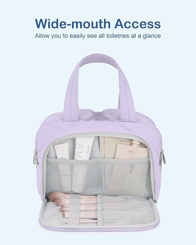 TOPDesign Travel Toiletry Bag for Women, Puffer Large Toiletry Bag, Lightweight Cosmetic Makeup Organizer with Handle for Traveling, Accessories, Essentials, Toiletries (Light Purple)
