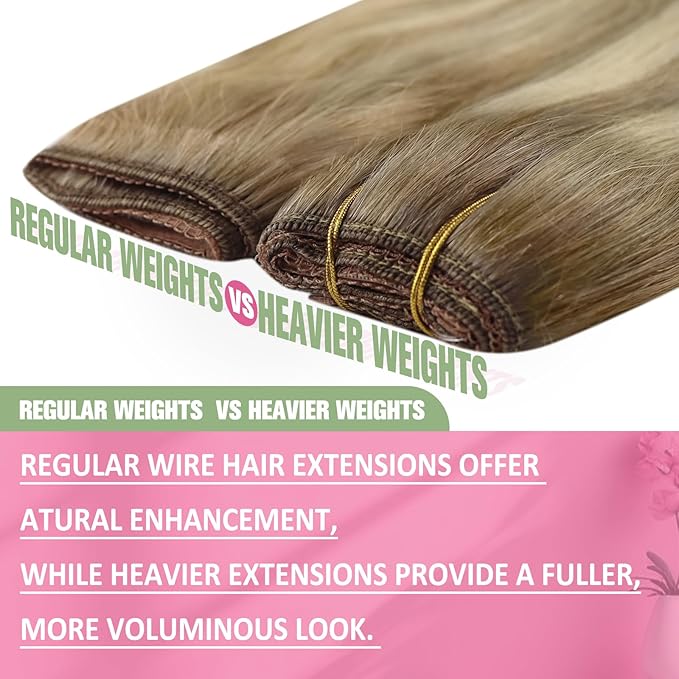 YoungSee 100G Wire Hair Extensions Light Brown Mix Platinum Blonde Human Hair Wire Balayage Fish Line Hair Extensions Real Human Hair Long Straight Hair 20Inch