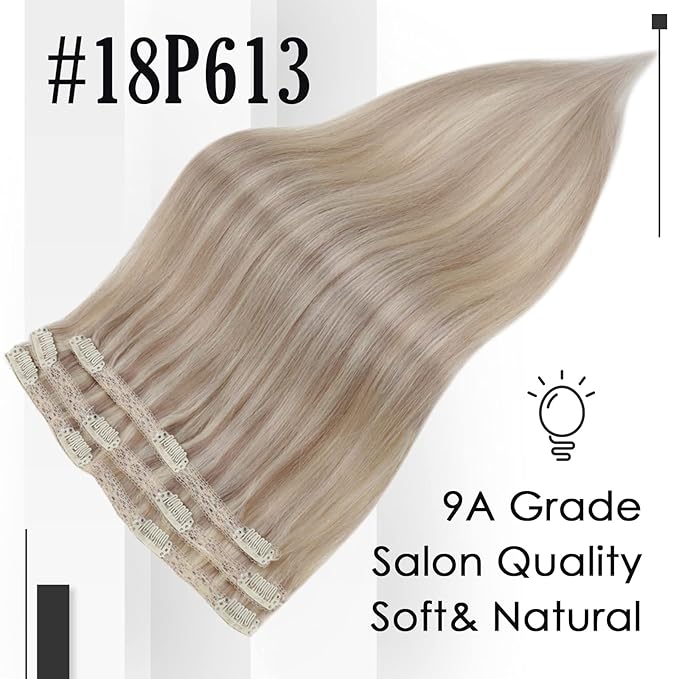 Full Shine Blonde Hair Extensions Clip in Human Hair Highlights Blonde Hair Clip in Hair Extensions Easy to Wear Lightweight 3 Pcs 18 Inch 60 G