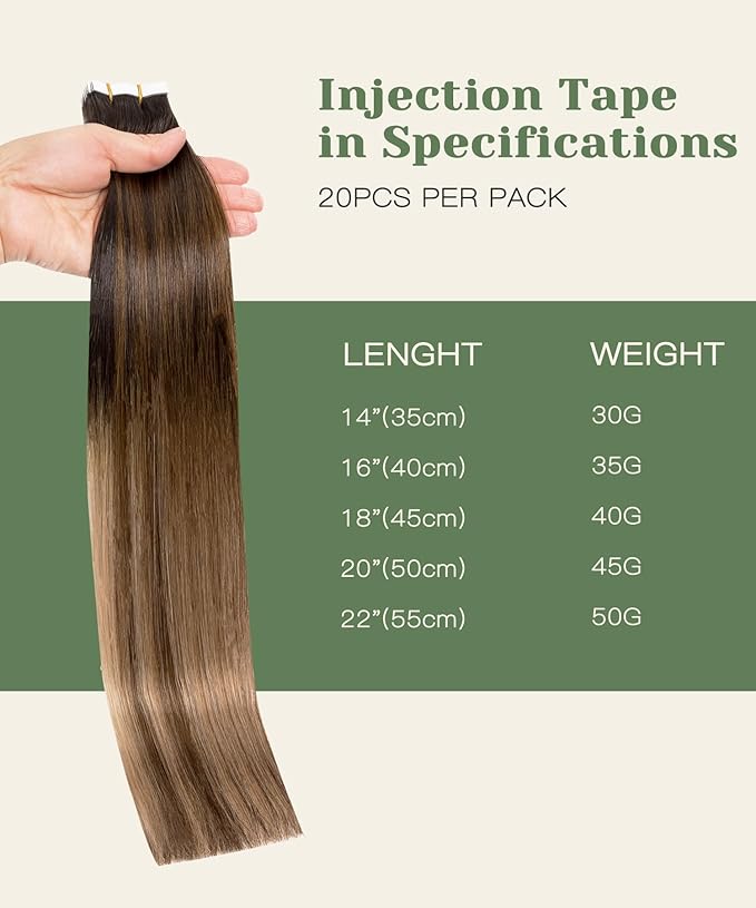 SURNEL Injected Seamless Tape in Hair Extensions 14 Inch Natural Black to Medium Brown and Caramel Blonde Invisible Tape in Extensions 20 Pcs 30g(#1B427,14)