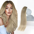 Sunny Hair Tape in Hair Extensions Real Human Hair Invisible Remy Hair Extensions Tape ins for Women Ash Blonde Root to Platinum Blonde Balayage 14 inch 20Pcs 50G