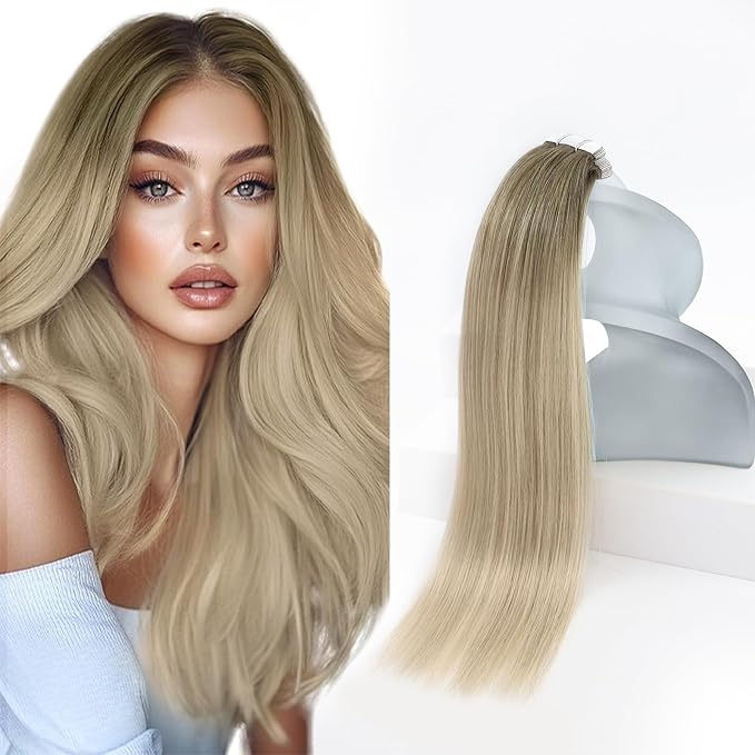 Sunny Hair Tape in Hair Extensions Real Human Hair Invisible Remy Hair Extensions Tape ins for Women Ash Blonde Root to Platinum Blonde Balayage 22 inch 20Pcs 50G