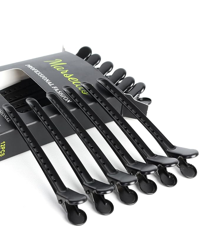 Alligator Clips for Hair Styling 12 pcs Anti-Slip No-Trace Duck Billed Hair Clips Rustproof Metal Hair Sectioning Clips for Styling for Salon & Makeup,black.