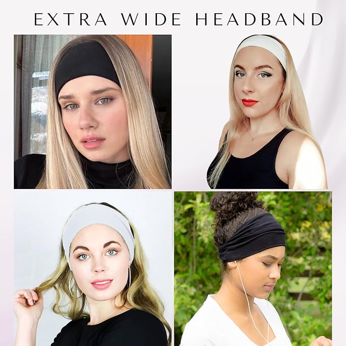 Headbands for Women 3 Pcs Wide Cotton Headband Non-slip Stretchy Elastic Head Wrap Holder Hair Accessories