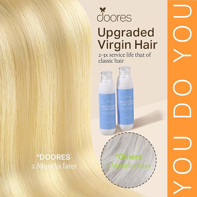 DOORES Seamless Clip-in Real Human Hair Extensions, Dirty Blonde Mixed Platinum Blonde, 110g 7pcs, 18 Inch Straight Hair, Invisi Edge