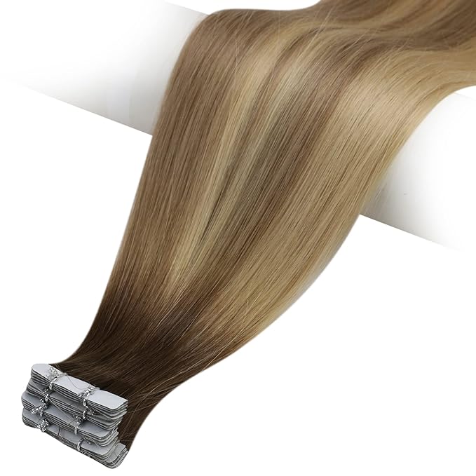 Full Shine Seamless Inject Tape in Extensions 5Pcs Virgin Tape Hair Color 3/8/22 Real Human Hair Extensions Invisible Tape in Hair Extensions Remy Human Hair for Women 22 Inch 12.5 Gram