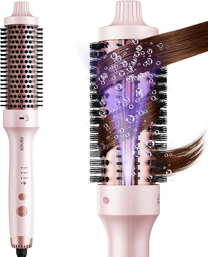 ABNER Thermal Ionic Brush, 1.5 inch Heated Round Brush for Blowout Look, Volumize, Style, Makes Hair Shinier & Smoother, Dual Voltage for Travel, Negative Ion Technology, Ceramic, Temperature Settings