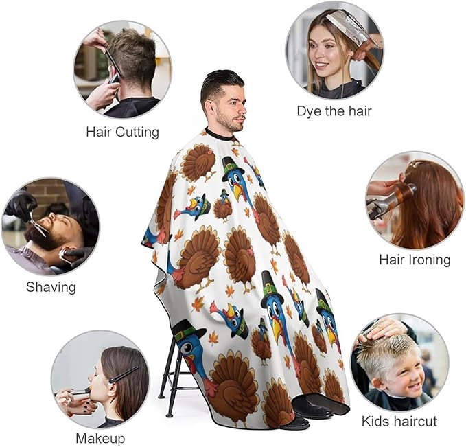 Adjustable Barber Styling Cape, Cartoon Thanksgiving Turkey White Haircut Apron Hairdressing Gown Cover for Hairdressers