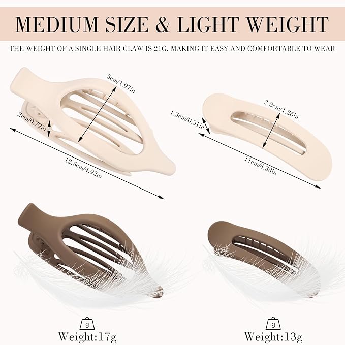 obeoby 8 Pcs Flat Hair Clips, Neutral Color Flat Claw Clips 2 Styles Hair Claws for Women Girls Medium Hair Volume French Hair Barrettes Accessories