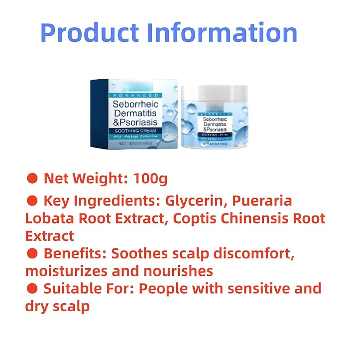 Scalp Soothing Cream for Seborrheic Dermatitis & Psoriasis Relief - Moisturizing Treatment for Itchy Scalp, Dandruff Control with Natural Herbal Extracts - 100g (1 pcs)