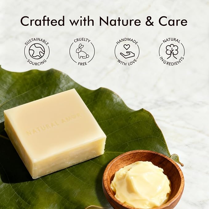 Natural Amor Beef Tallow Soap Bar 3 Pack, Handmade with Organic Grass-Fed Beef Tallow, Shea Butter, Coconut Oil, Natural Soap for Dry or Sensitive Skin Fragrance-Free, 3.5oz Each