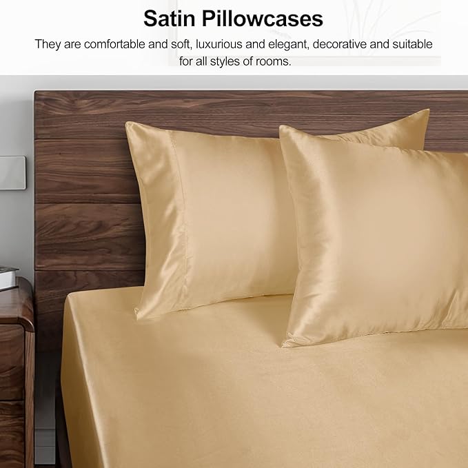 Lirex Satin Pillowcase for Hair and Skin, Super Soft and Cooling Similar to Silk, 2 Pack Standard Size 20"X 26" Pillow Cases with Envelope Closure, Gifts for Women Men, Champagne