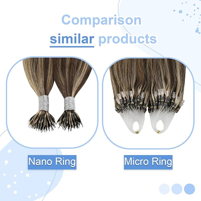 YoungSee Nano Beads Hair Extensions Human Hair Dark Brown with Caramel Blonde No Glue Nano Loop Hair Extensions Real Human Hair Pre Bonded Nano Hair Extension Highlight Brown 20in 50grams 50strands