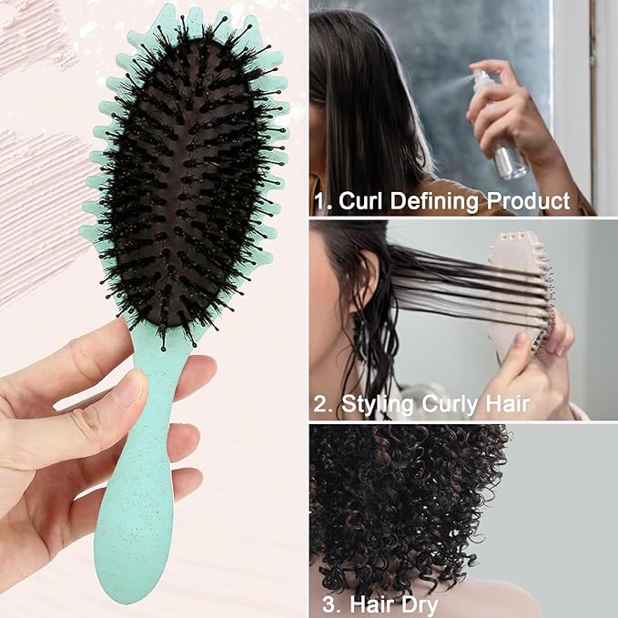 Curly Defining Brush, Curly Hair Styling Brushes Detangler Soft Bristle Hair Brush 1-Pack (Light Green)