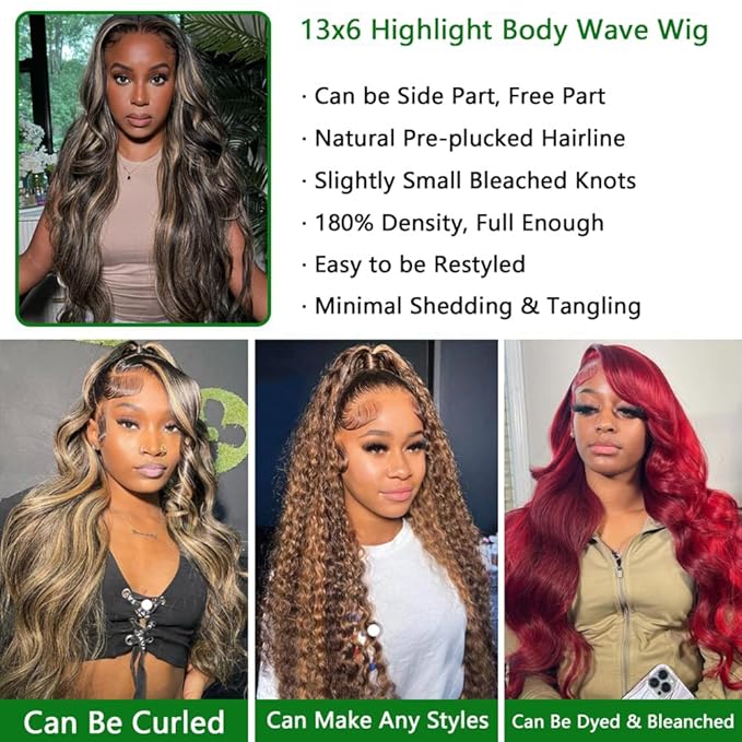34 Inch Balayage Highlight Lace Front Wig Human Hair FB/27 Body Wave Lace Front Wigs Human Hair 13x6 HD Lace Glueless Wig for Black Women 180% Density Honey Blonde Balayage Wig Human Hair