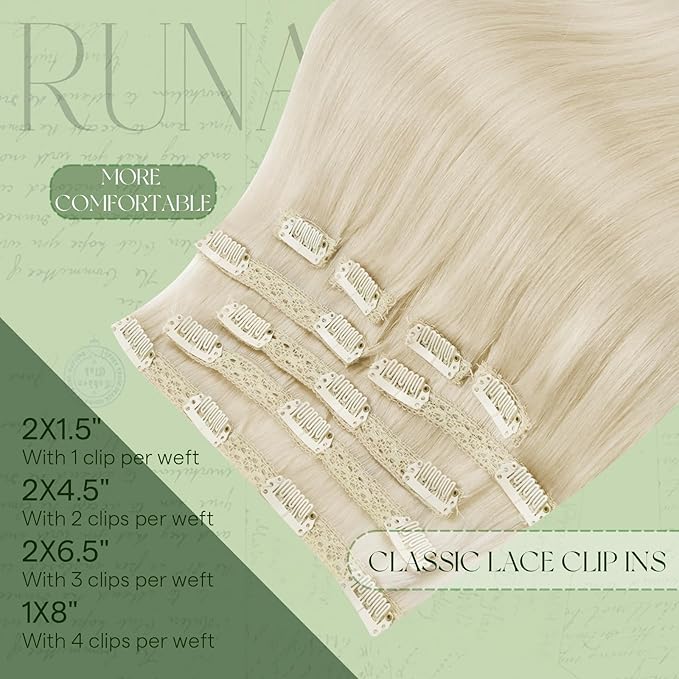 RUNATURE Clip in Hair Extensions Real Human Hair, Real Hair Extensions Clip in Human Hair for Women, Blonde Remy Natural Hair, 16 Inch 120g 7pcs, #800 Platinum Blonde