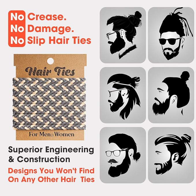 EasYoung 10pcs Braided Elastic Buns Hair Coils for Curly/Long Thick Dense Hair - No Crease, Suitable for Men & Women