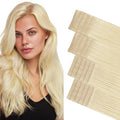 GOO GOO Invisi Edge Tape in Hair Extensions Human Hair, 613R Bleach Blonde 10pcs injected with 10pcs classical tape ins, 22inch 50g, Virgin Remy Hair, Natural Look