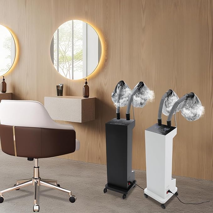 Professional Hair Steamer Machine with Adjustable Temperature,650W Hair Steamer,Dual Tube Steam Hair Care System,Salon Spa Equipment for Deep Hair Care Repair, Hair Styling (White)