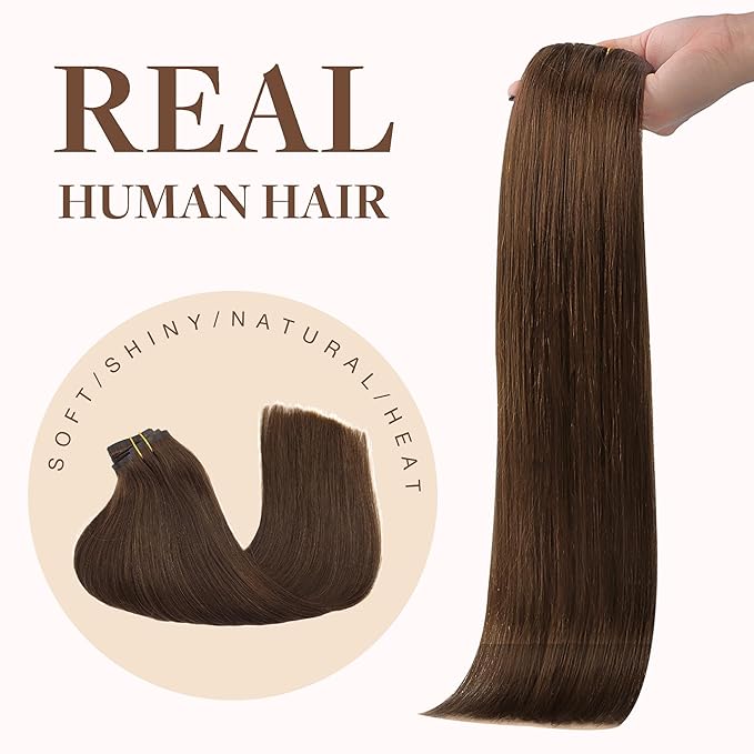 GOO GOO Clip in Hair Extensions Real Human Hair, Remy Human Hair Extensions Clip ins for Women, Natural Human Hair, 16inch 160g 9Pcs, #4A Chocolate Brown