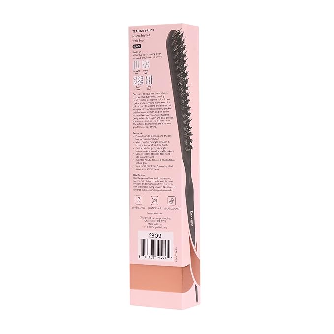 L'ANGE HAIR Detangling Teasing Brush with Nylon & Boar Bristles | Precise Sectioning | Adds Volume & Root Lift | Tames Flyaways & Frizz | Indented Grip | All Hair Types (Black)