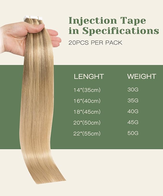 SURNEL Injected Tape in Hair Extensions Human 20Inch Golden Brown to Caramel Blonde Natural Real Hair Upgraded Seamless Remy Invisible Tape in Extensions 20Pcs 45g(#102727,20)