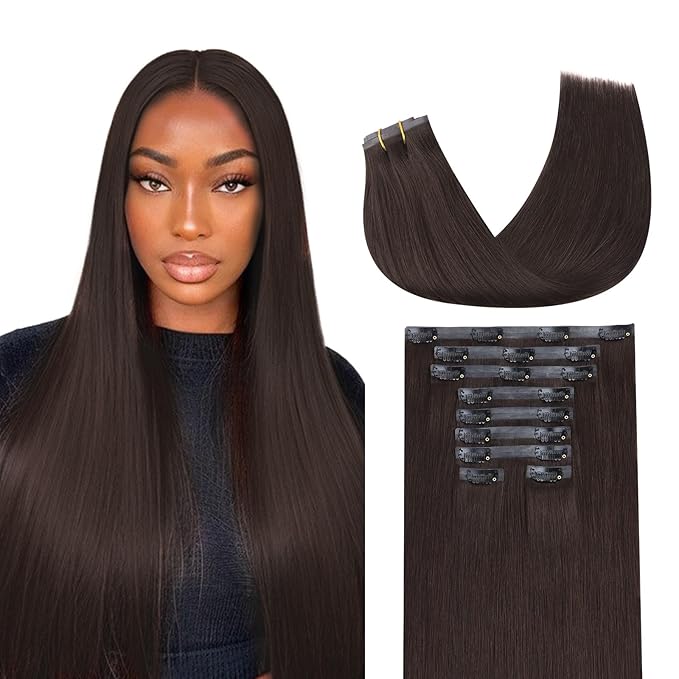 Lashey Seamless Clip in Hair Extensions Human Hair 150g 9pcs #2 Dark Brown Straight 22 Inch Hair Extensions Clip ins with PU Soft Invisi Edge