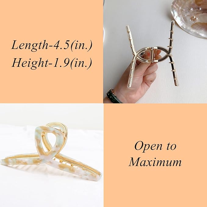 1Pack Large Metal Acetate Hair Claw Clips for Thick Thin Hair Non Slip Big Fashion Hair Clamp for Women Girls Hair Styling Accessories as Gift for Wife Girlfriend (1PC/Box,Green White)