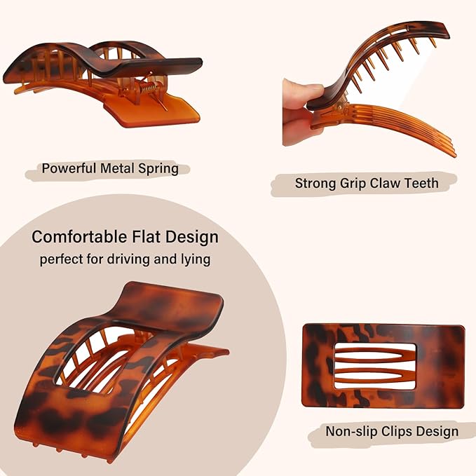 4 PCS Flat Hair Clips, Large Flat Claw Clips for Women Girls, Strong Hold French Hair Clips for Thick Thin Hair, Stylish Classic Hair Barrettes(Tortoise)
