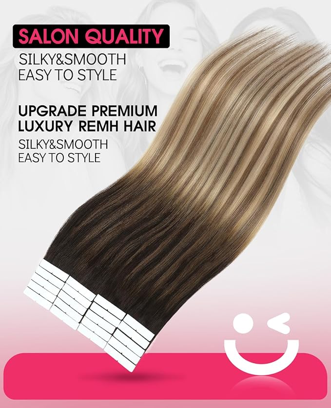 Youngsmile Invisible Tape in Hair Extensions Human Hair #2/6/18 Dark Brown to Dirty Blonde Injection Tape in Hair Extensions Human Hair Straight Remy Seamless Tape ins 20pcs 40g 18 Inch (#2/6/18,18'')