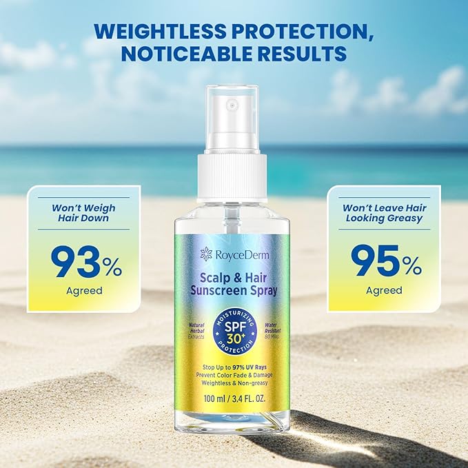 Hair and Scalp Sunscreen Spray SPF 30+: UV Protection, 80-Min Water-Resistant, Non-Greasy - Scalp Sunscreen Mist for Beach, Pool & Outdoor Activities - 100ml