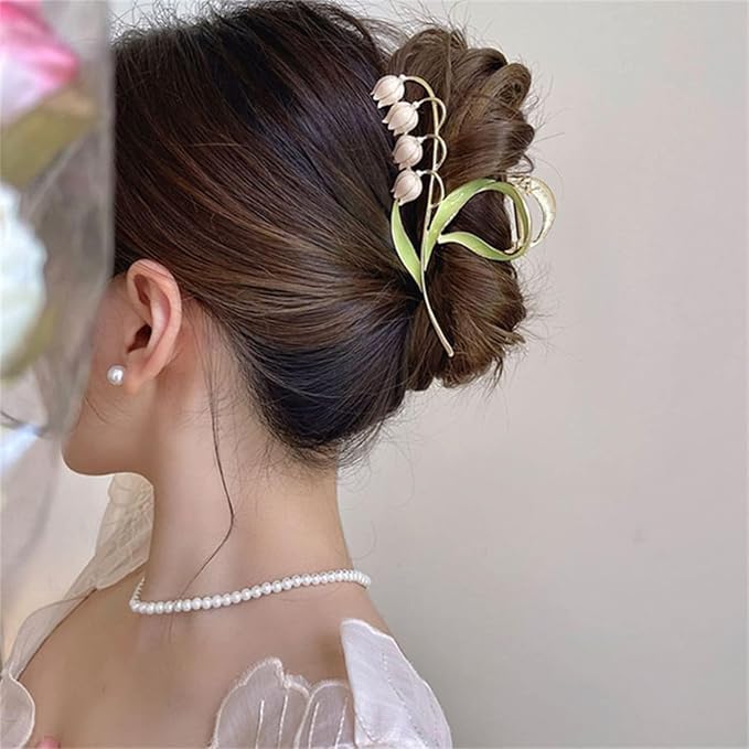 Lily of The Valley Flower Hair Clips, Non-slip Large Metal Hair Clip, Elegant Orchid Hair Clip, Flower Fashion Hair Accessories for Numerous Categories of Hair (pink)
