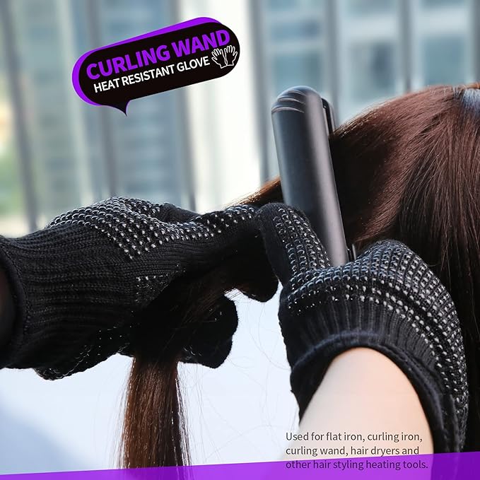 Teenitor Heat Resistant Glove With Silicone Bumps For Hair Iron Tool, Professional Heat Gloves For Heat Press, Heat Protectant Gloves For Hair Styling, Black
