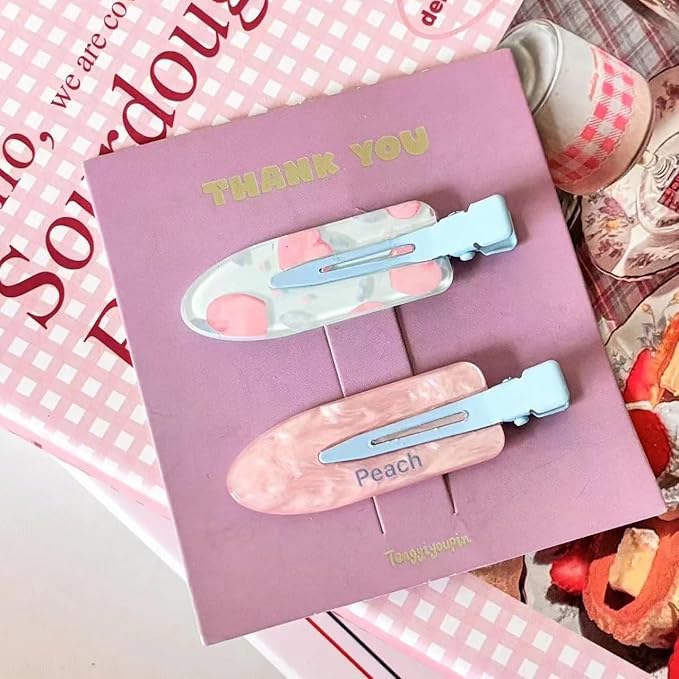 2 Pcs Cute fruit hair clip for Women Girls thick,thin hair.No Bend No Crease Hair Clips for styling sectioning hair barretters fine (Peach Soda)