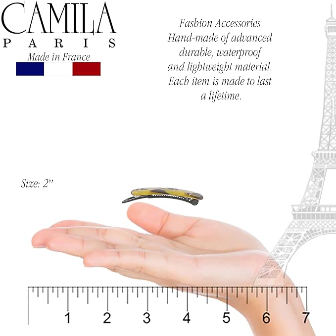 Camila Paris CP3378 French Hair Barrettes Clips for Women, Handmade, Girls Side Slide-in Barrette Clip, Hair Accessories for Women. Strong Hold No Slip Grip Fashion Durable Styling, Made in France