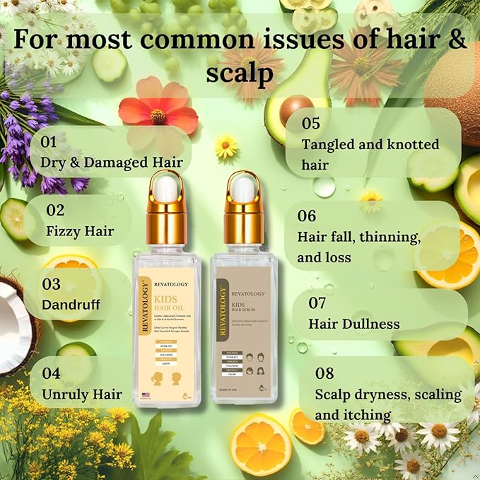 REVATOLOGY Kids & Baby Hair Growth System - Kids Hair Serum+Hair Oil Bundle (Made in USA) Natural, Chemical-Free, Nourishes, Strengthens & Promotes Healthy Growth – Safe Daily Formula for Boys & Girls