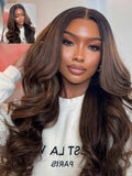 YIROO Bye Bye Knots Pre Everyting Glueless Wigs Highlight Balayage Brown Body Wave Put on and Go 7x5 Pre Cut Lace Front Wig Invisible Knots Pre-Bleached Pre Plucked Ready to Go 150% Density 24inch