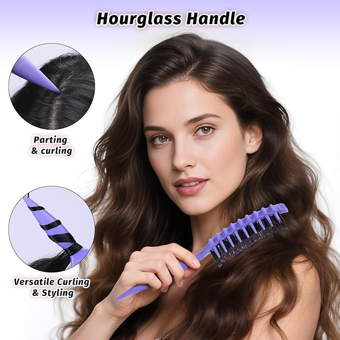 Curly Hair Brush Defining, Vented Curl Defining Brush for Effortlessly Detangling Shaping and Styling Women's Men's Curls on All Wet or Dry Hair Types, Reduces Frizz (Purple)