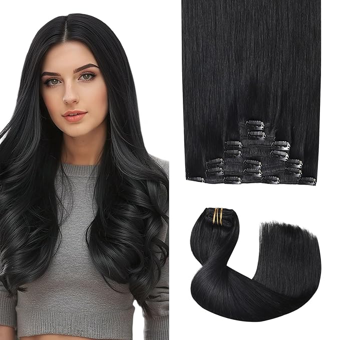 Pro2.0 Clip in Hair Extensions Real Human Hair 22inch 7pcs #1 Jet Black Remy Real Hair Extensions Clip in Human Hair 120g Thick Seamless Double Weft for Women（#1-22inch）