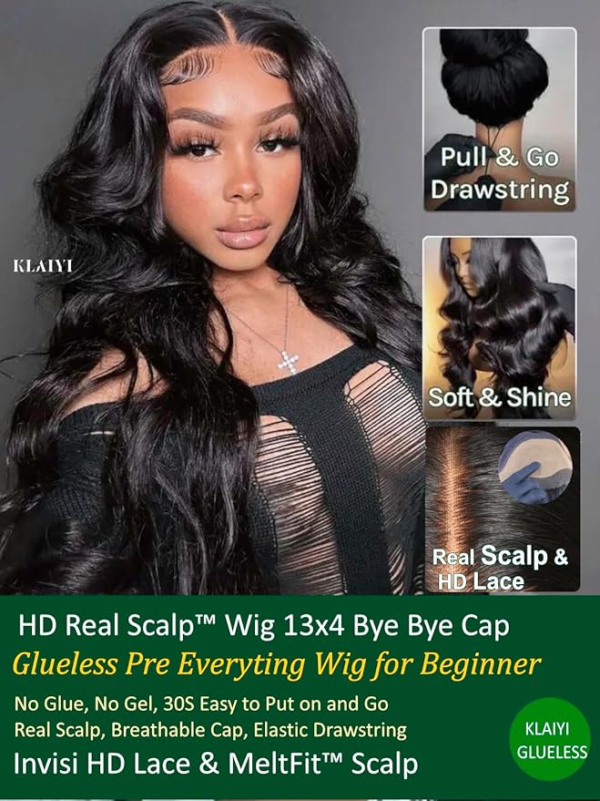 KLAIYI HD Real Scalp Wig 13x4 Lace Frontal Human Hair Wig Loose Body Wave with Face Framing Curtain Bangs Pre Everything Glueless 3S Wear and Go Precut Lace Pre Plucked Pre Bleached 180%Density 22Inch