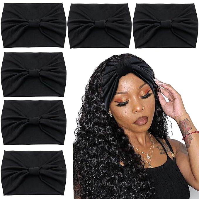 Yeshan Black Wide Headbands for Women Turban Knotted Headband for Lady Boho Thick Head Wraps Hairbands Large African Sport Yoga Head bands,Pack of 6