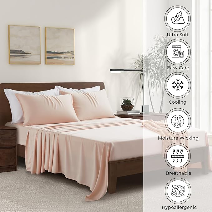 Luxury Bamboo Market | Queen Envelope Pillowcase Set | 100% Viscose Made from Bamboo | Organically Grown | Ultra Soft | Cooling | 2pcs [Vintage Pink]