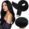 Full Shine Tape in Extensions Human Hair 14 Inch Color 1 Jet Black Pu Remy Tape in Hair Extensions Straight Hair 20 pcs Seamless Tape ins Skin Weft Glue in Human Hair Extension 50 Gram Add Volume