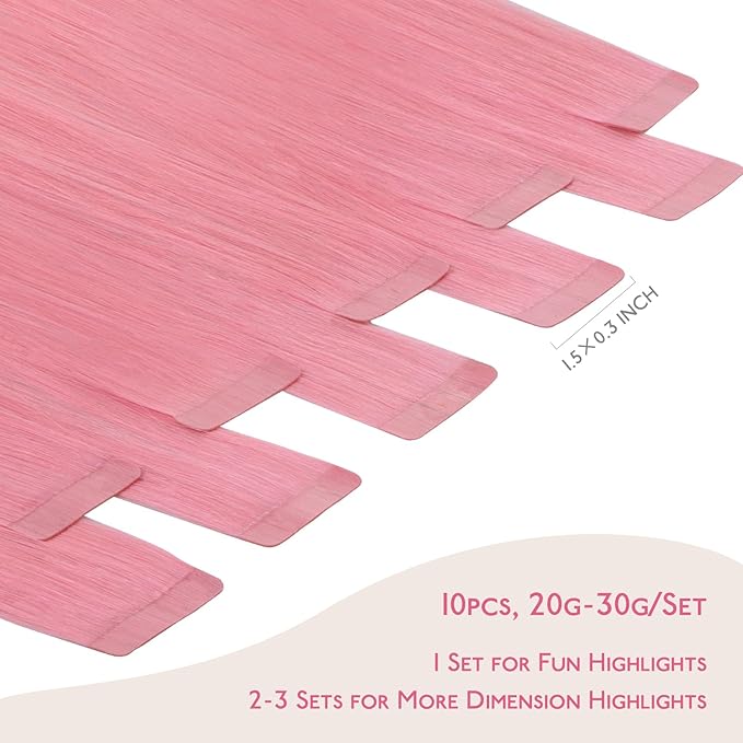 WENNALIFE Tape in Hair Extensions Human Hair Peach Pink Tape in Extensions, 10pcs 30g 22 inch Remy Invisible Tape Ins Straight Colored Soft Refill Set