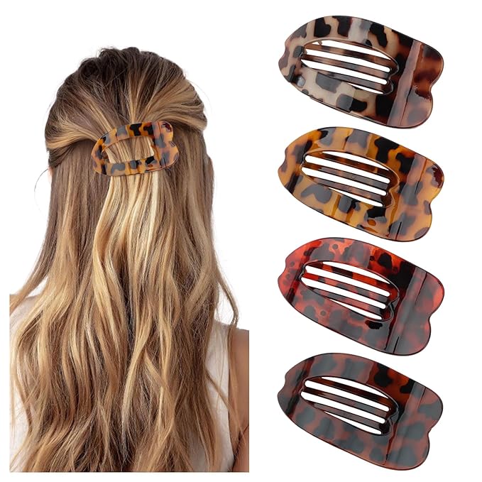 4Pcs Flat Hair Clips for Women Leopard French Claw Alligator Concord Flat Hair Clips Fashion Accessories for Women Girls