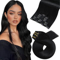 Moresoo Jet Black Clip in Hair Extensions Human Hair Black Hair Extensions Clip in Straight Remy Human Hair Double Weft 120g 22 Inch
